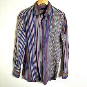 St. Croix Multicolor Striped Shirt rainbow long sleeve button up sz L mens